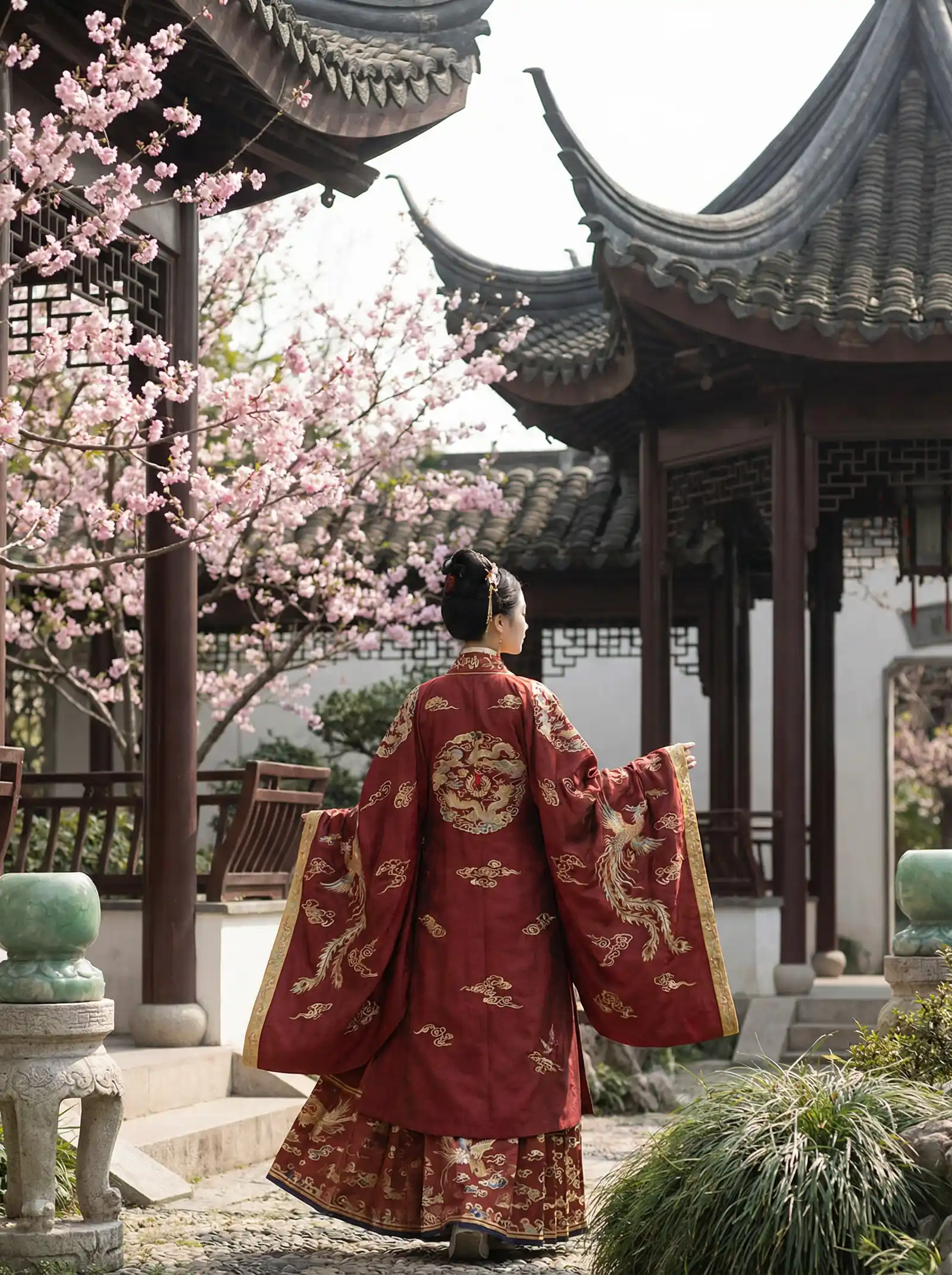 妈妈的女儿 明制汉服红色凤凰刺绣